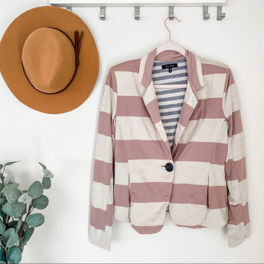 Pink striped single button blazer